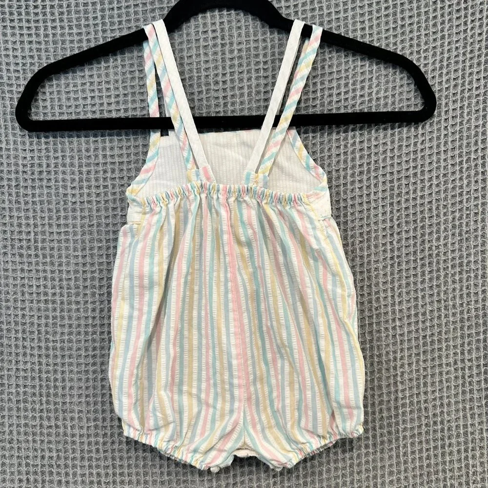 VINTAGE Buster Brown Pastel Striped Seersucker Bubble Romper 24M